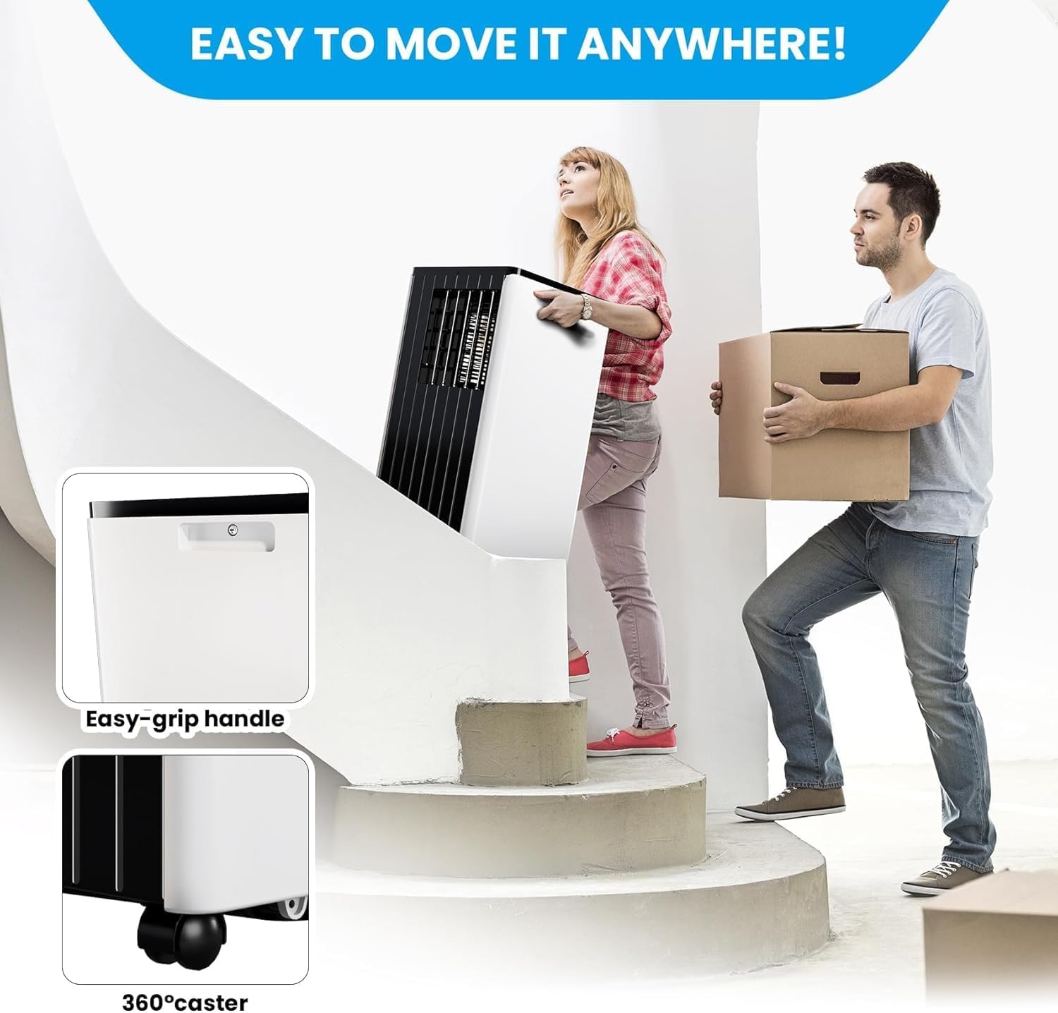 8000 BTU Portable Air Conditioner, 3-In-1 AC Unit with Fan & Dehumidifier, Quiet Cooling for Rooms Up to 350 Sq.Ft, Remote Control & 24H Timer, Standing AC Unit for Bedroom, Office