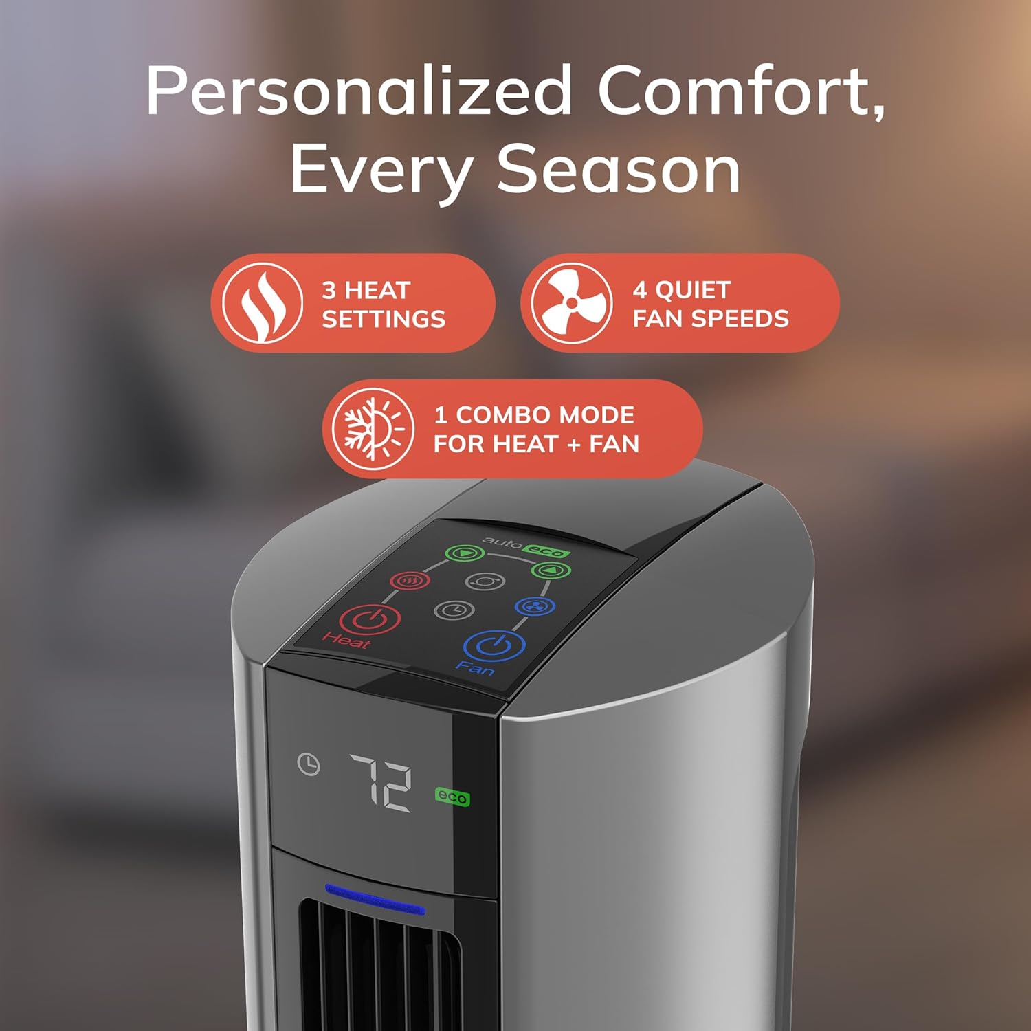 Lasko Oscillating All Season Tower Fan and Space Heater in One for Home with Adjustable Thermostat, Overheat Protection, 4 Fan Speeds, 3 Heat Settings and Remote, 42 Inches, 1500W, Gray, FH515