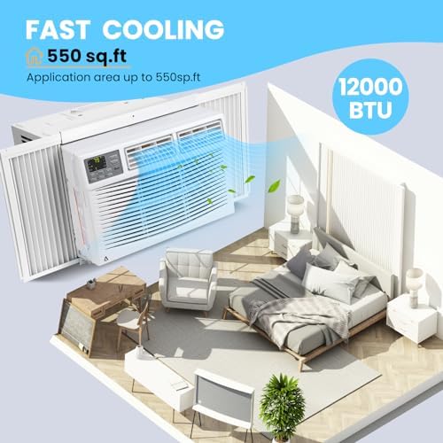 12000btu Window Air Conditioner With Wi-fi Enabled, Remote Control, Air Conditioner Window Unit Cooling Up To 550sq.ft, 115v Window Ac Units For Rooms, Dehumidifier, Fan, Reusable Filter