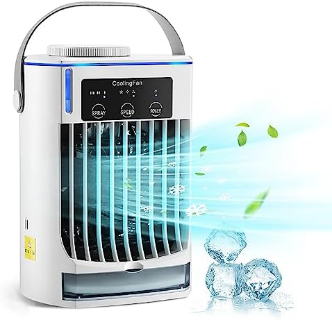 ERICAT Portable Air Conditioner, Evaporative Mini Air Cooler with Three Adjustable Wind Speeds,Two Working Modes, 500ml Large Water Tank and Detachable Activated Carbon Filter, for Home, Room, Office