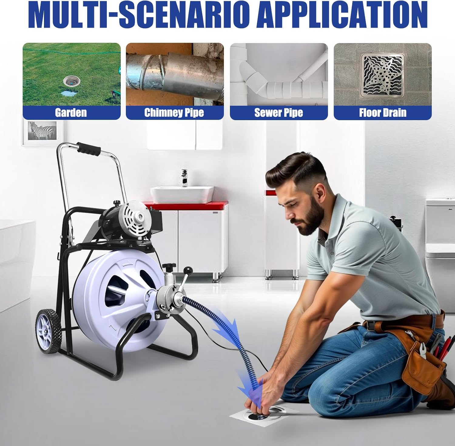 Pro-Grade Drain Cleaner Machine 100ft x 1/2