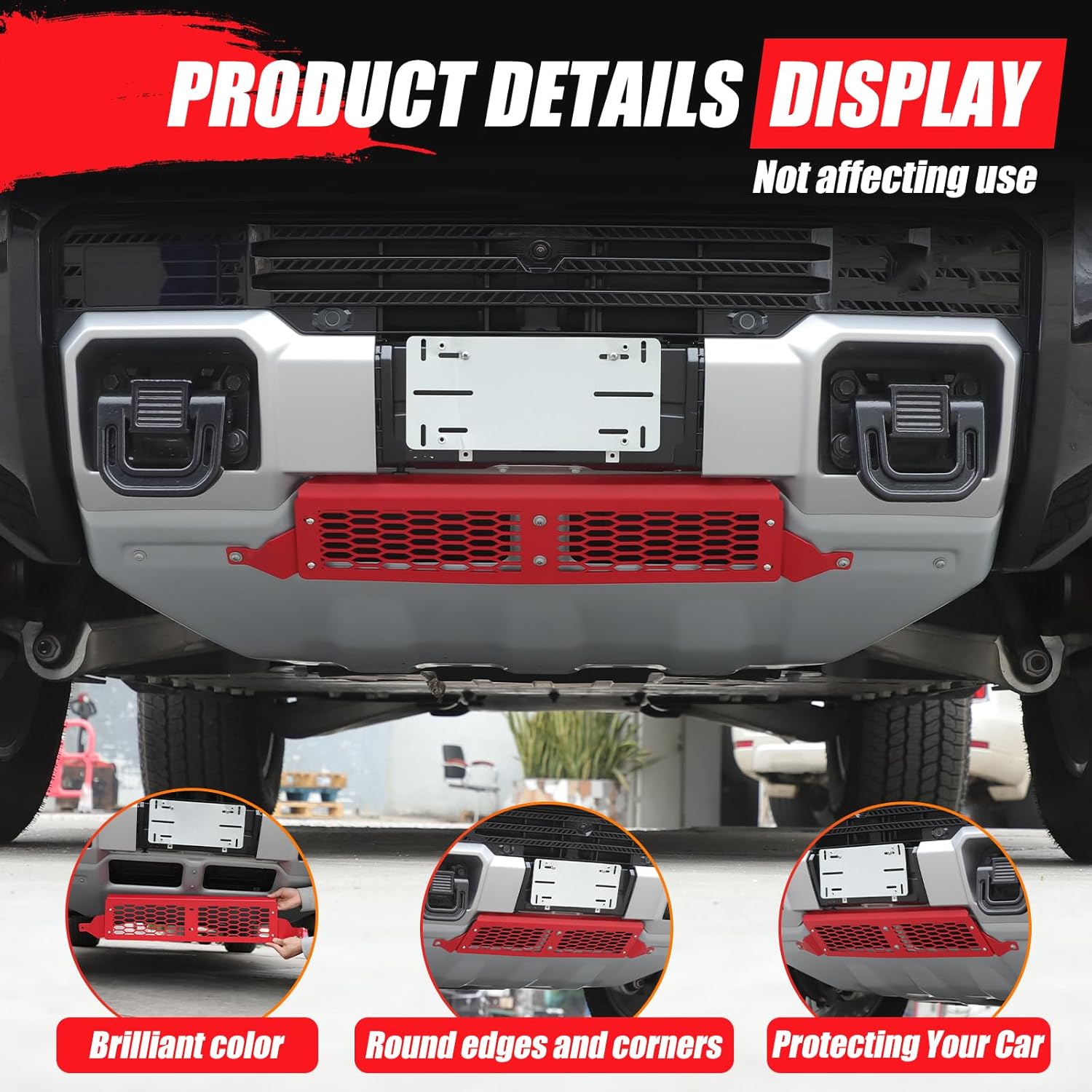 for Hummer EV Accessories Front Lower Bumper Grill Air Intake Protective Cover for 2022-2025 2026 Hummer EV SUV Pickup Aluminium Bumper Center Radiator Guards Grille Air Vent Guard Trim (Red)