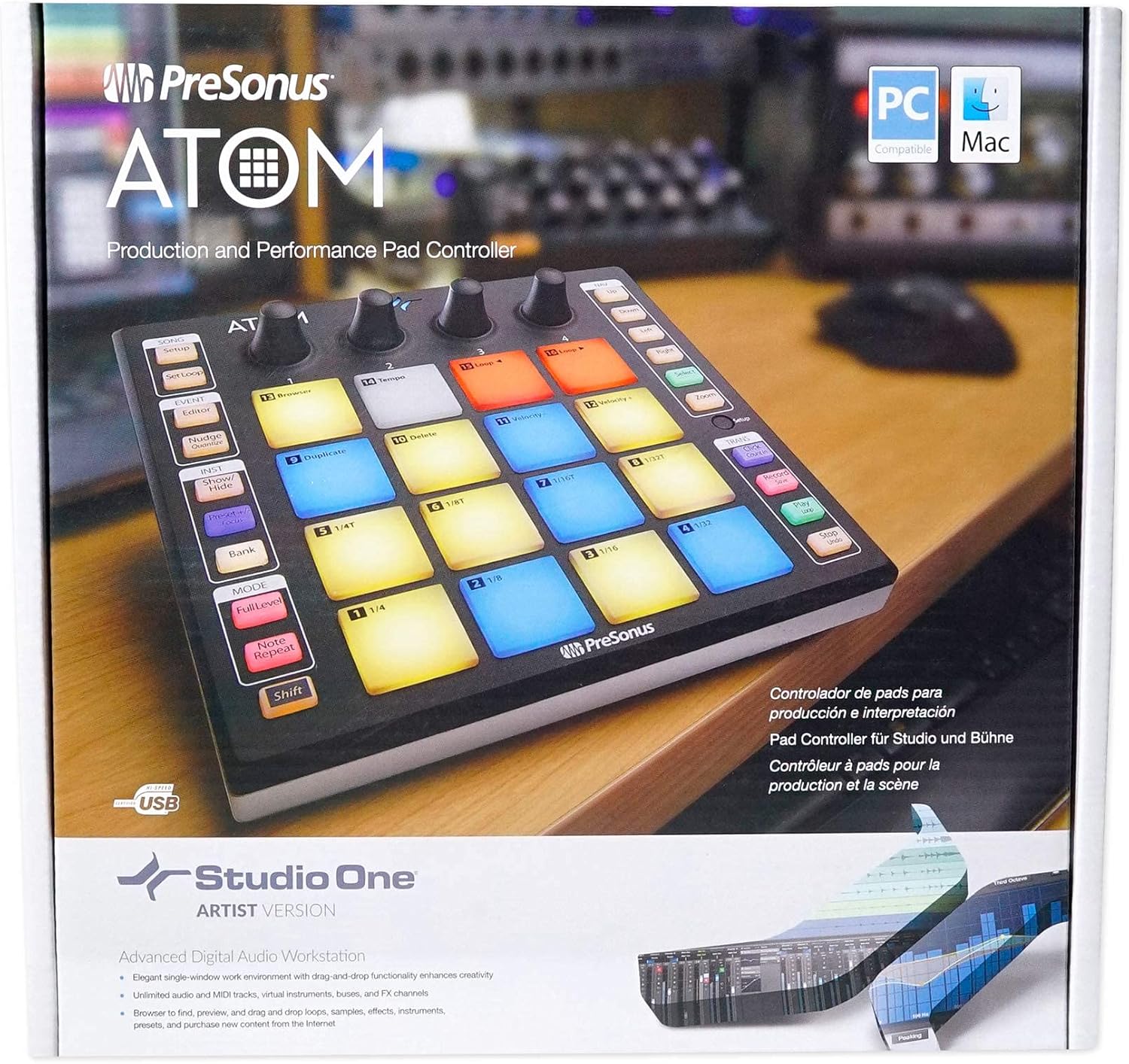 PRESONUS ATOM 16 Pad USB MIDI RGB DJ Controller + Software + Headphones + Mic + Cable