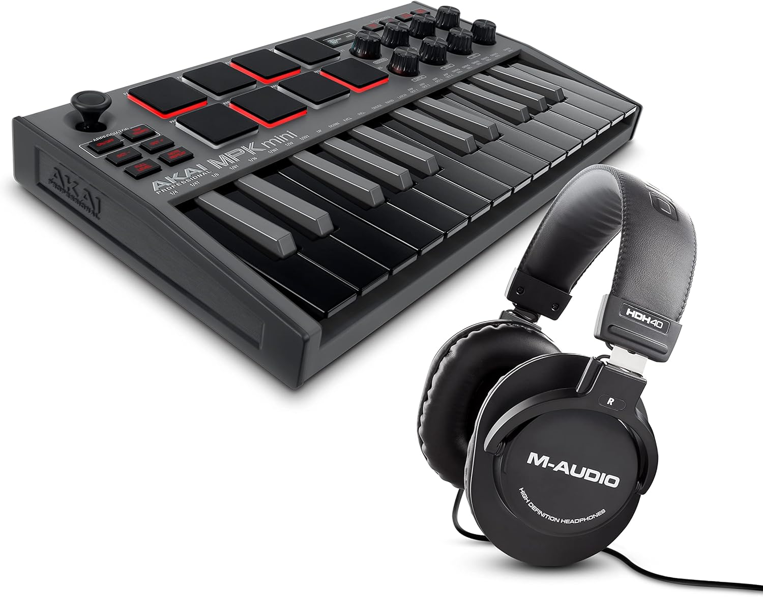 AKAI Professional MPK Mini Black MK3 and M-Audio HDH40-25-Key USB MIDI Keyboard Controller with Beat Pads, Studio Headphones and Software Suite