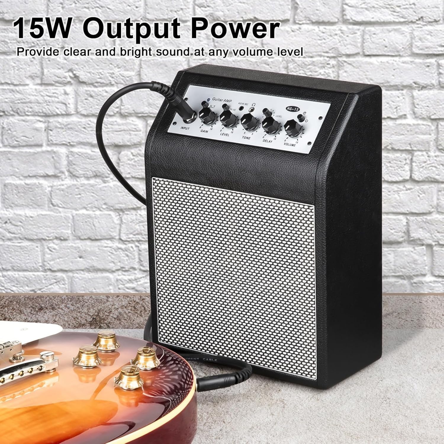 LiebeWH 15W Electric Guitar Amplifier with Headphone Jack 1/4in Input Rechargeable Mini Amp Clear Sound for Daily Practice, LiebeWHfcbstxow51
