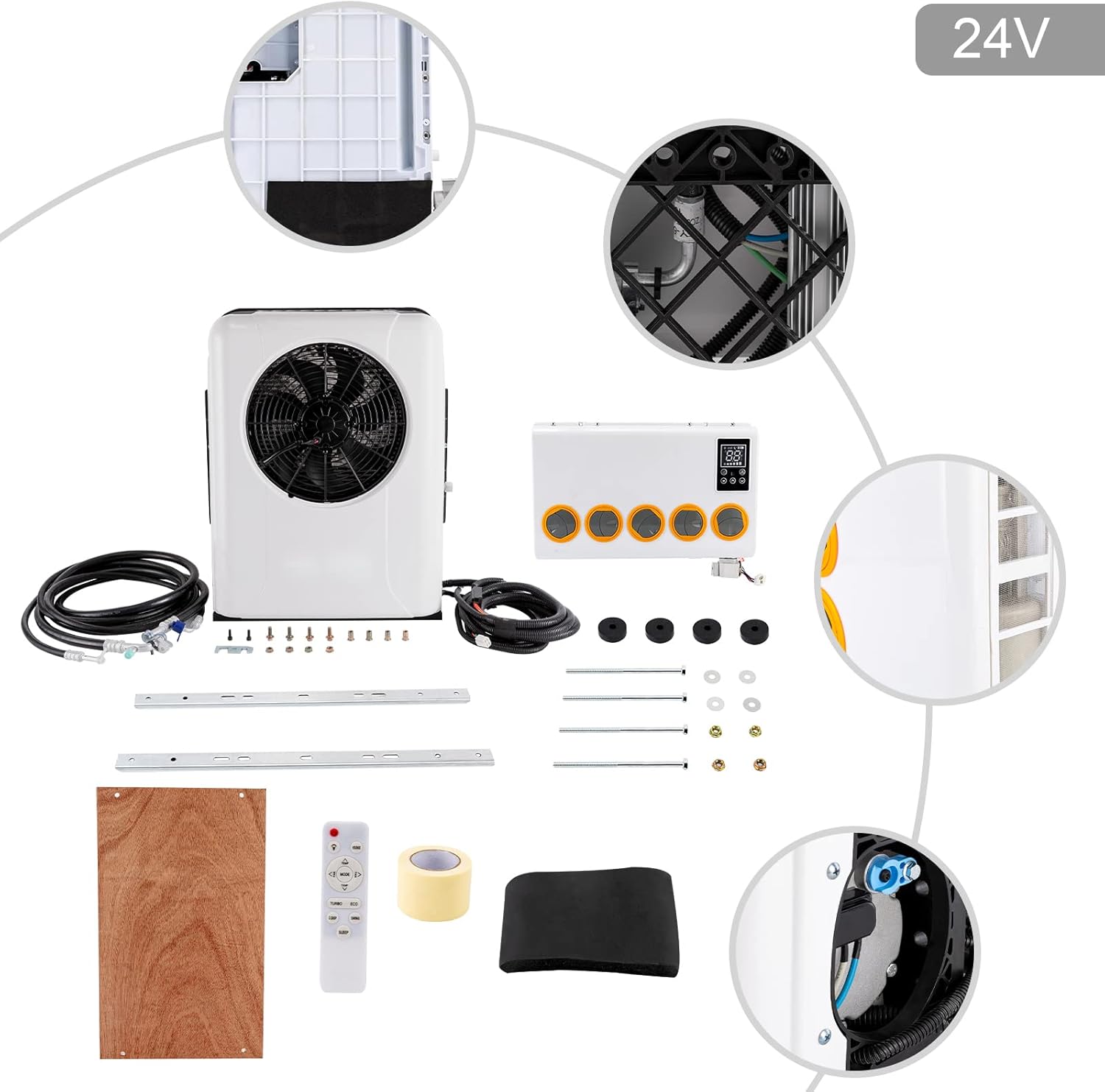 RV Air Conditioners，24V 3400-10238BTU Universal RV Air Conditioner System Split Mini Split AC System Unit for Semi Trucks Bus RV Caravan Agricultural Vehicles, Campers