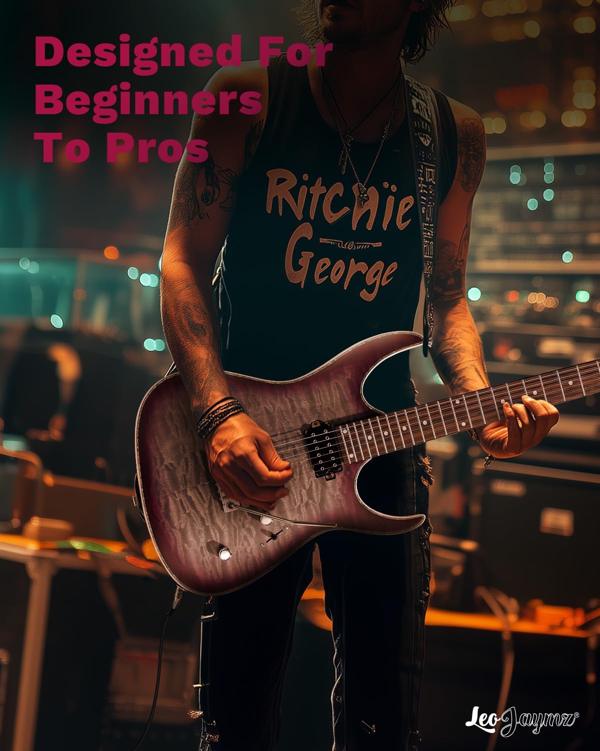 Leo Jaymz Hurricane Series Electric Guitar,Double Cut Arched Top Mahogany Body,Reverse Headstock,Roasted Maple Neck,Rosewood Fretboard,Alnico V Pickups,Locking Tuners,Tremolo Bridge (Purple Black)