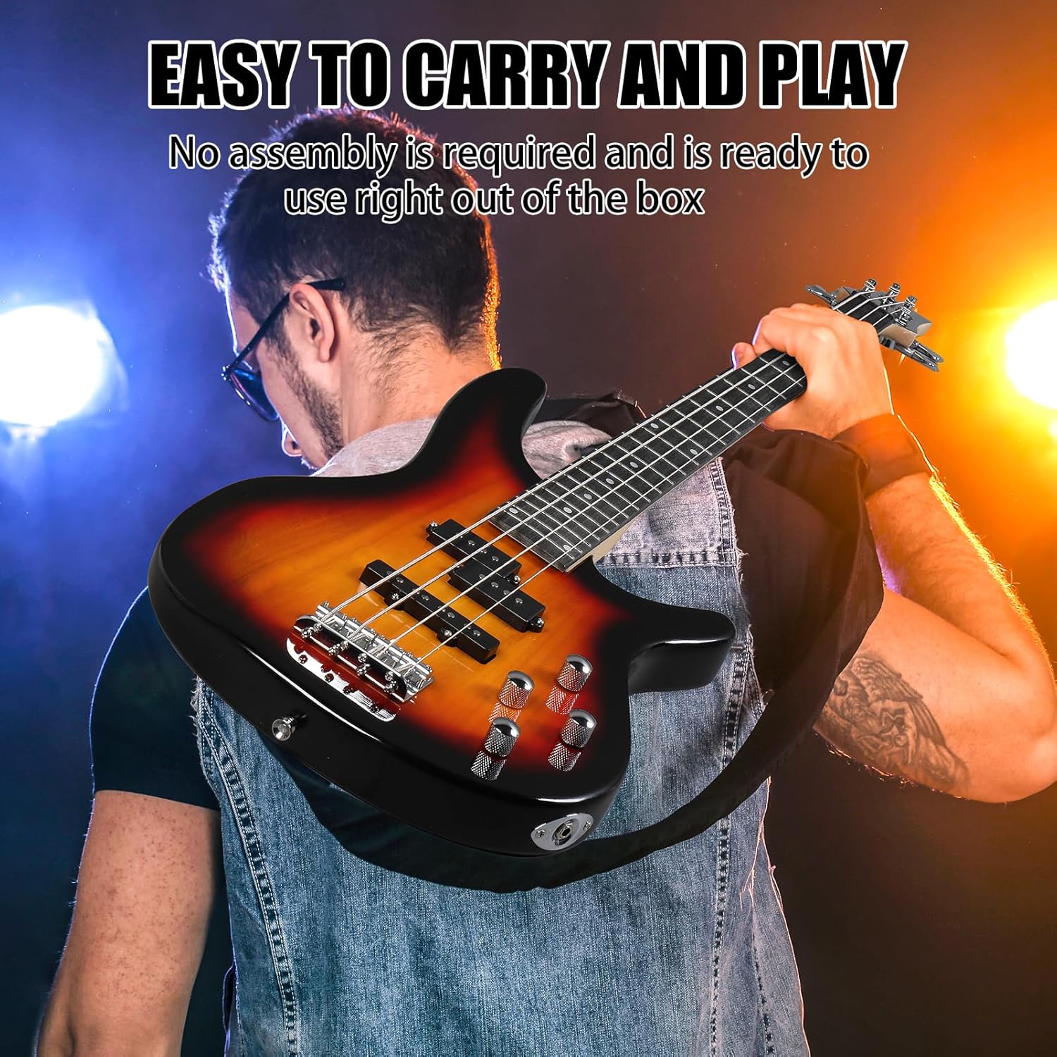 Ktaxon Electric Bass Guitar 4 String Bass Guitar with 20 Watt Amplifier, PJ Type Pickup, Naturally air-dried Maple Neck, Rosewood Fretboard, Basswood Body(Sunset)