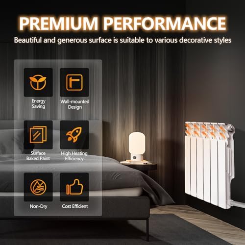 Quiet Energy Saving Hot Water Radiator, 10-Panel Wall-Mounted Aluminum Radiator Heater for Kitchen, Bathroom and Bedroom