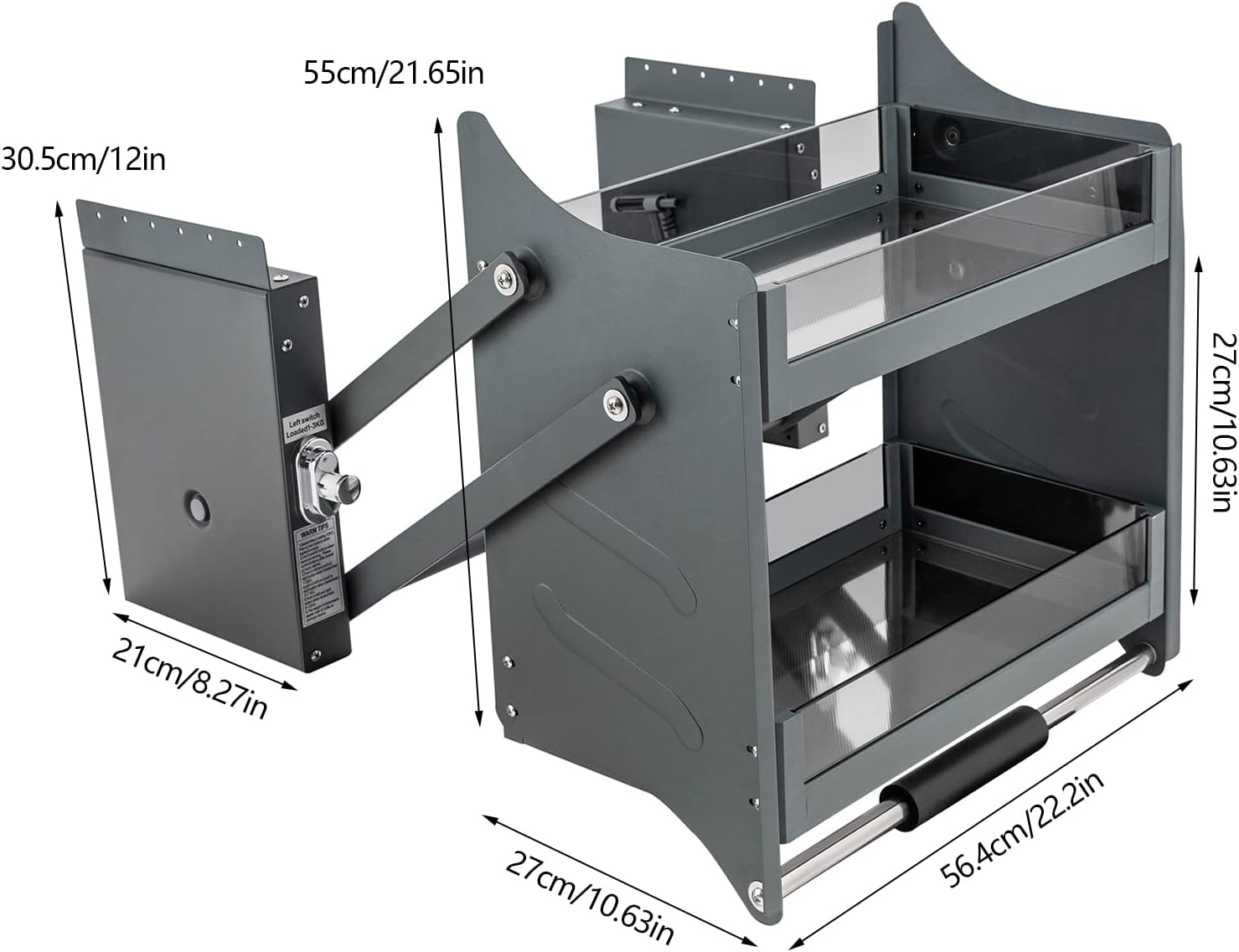Pull Down Shelf, 24 Inch Upper Kitchen Wall Cabinet Storage Organizer, 2-Tier, Pneumatic Assist, Adjustable Storage Rack, Hydraulic Pull Down Basket, for Kitchen, Pantry, Cabinet