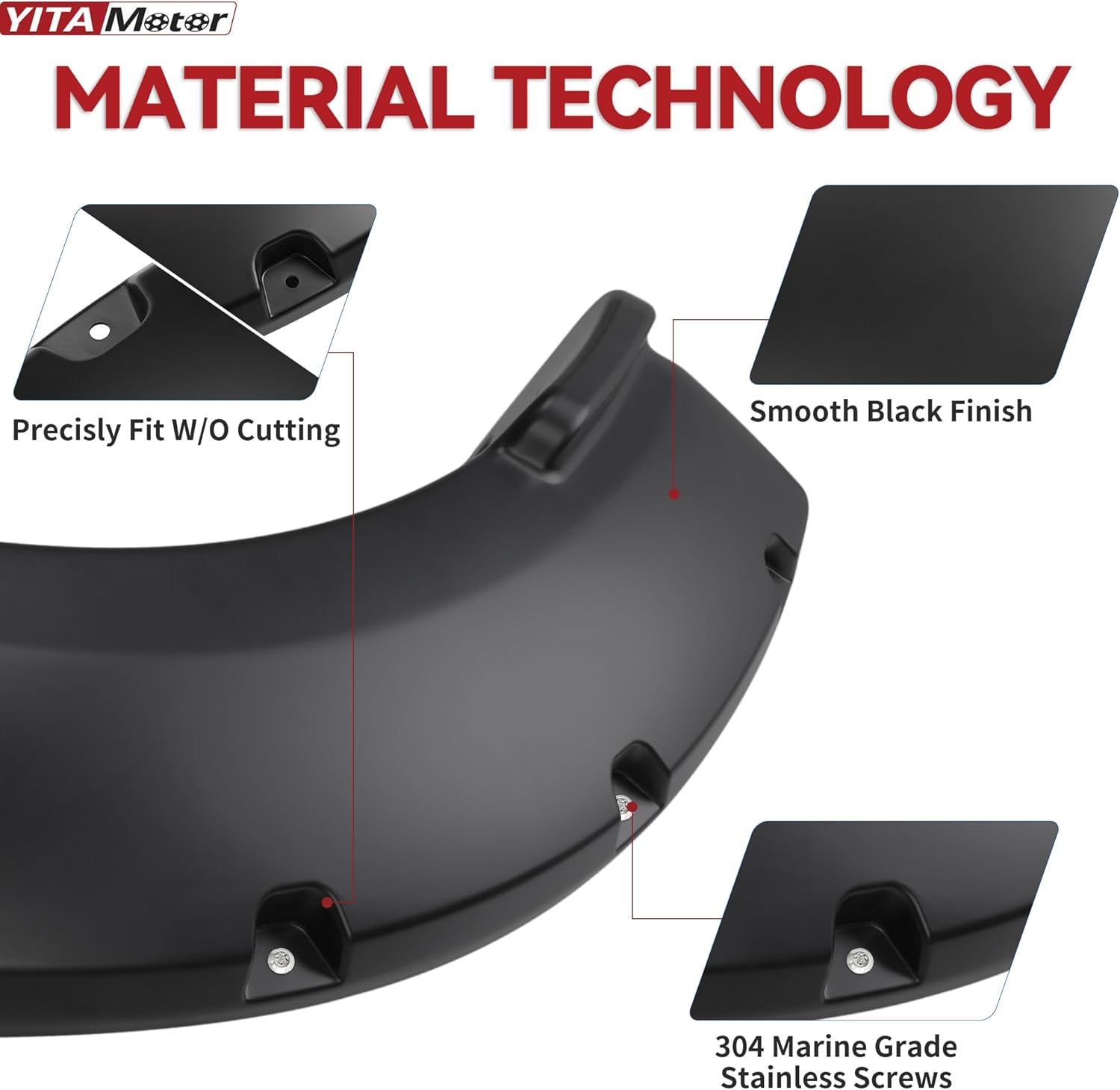 LEDKINGDOMUS Fender Flares Kit Compatible for 1999-2007 Ford F-250 / F-350 / F-450 Super Duty, UV Protected Dura-Flex Material Smooth Black Finish Front Rear Fenders Pocket Rivet Style 4pcs