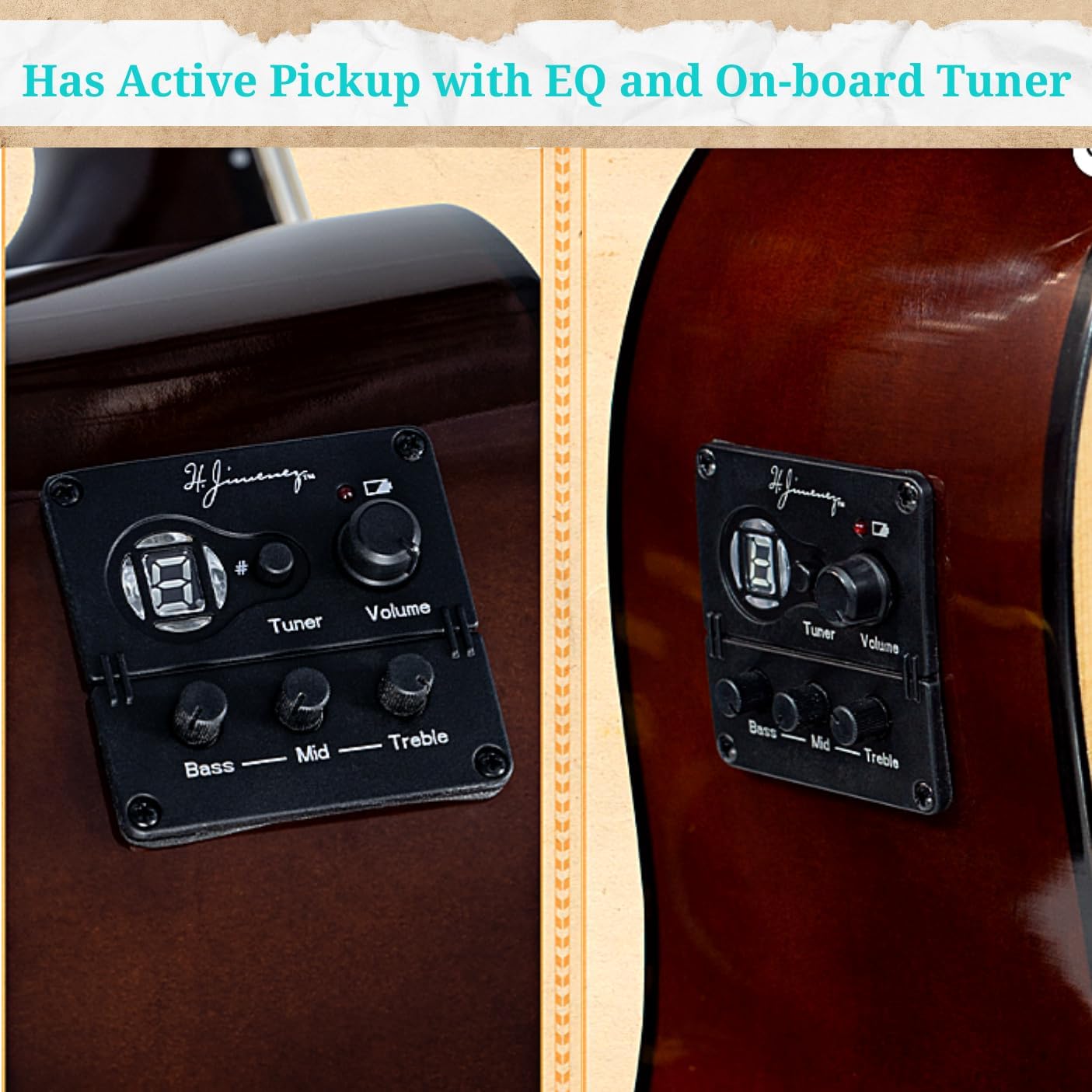 H. Jimenez 6 String Acoustic-Electric Guitar, Right, Tan (LGR100SE)