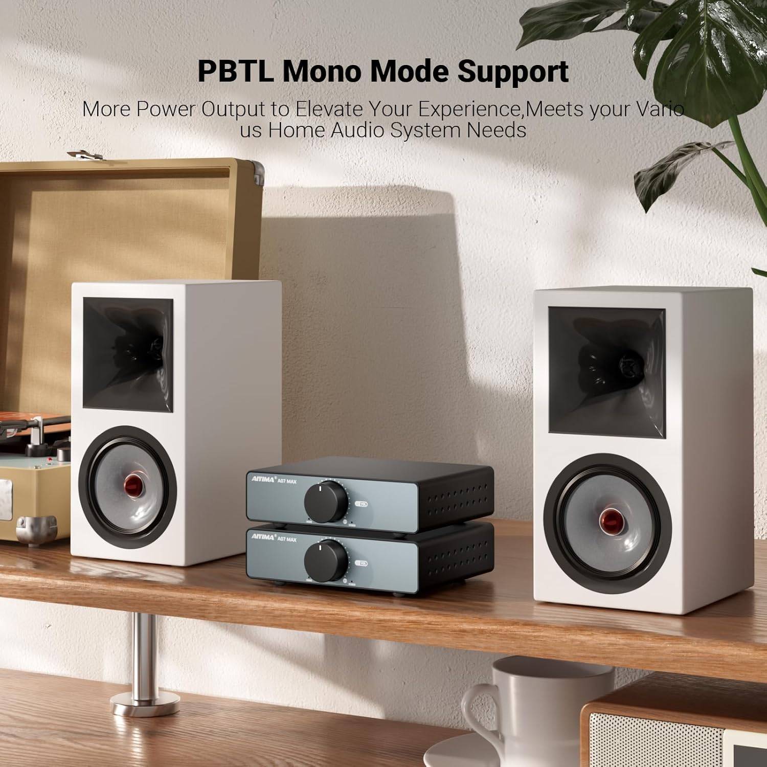 AIYIMA A07 MAX 2 Channel Stereo Amplifier Home Audio 300W*2 TPA3255 Class D Power Amp/Bridgeable Mono Amplifier 600 Watt with 3.5mm Line Output for Passive Bookshelf Speakers+DC36V 6A Power Adapter