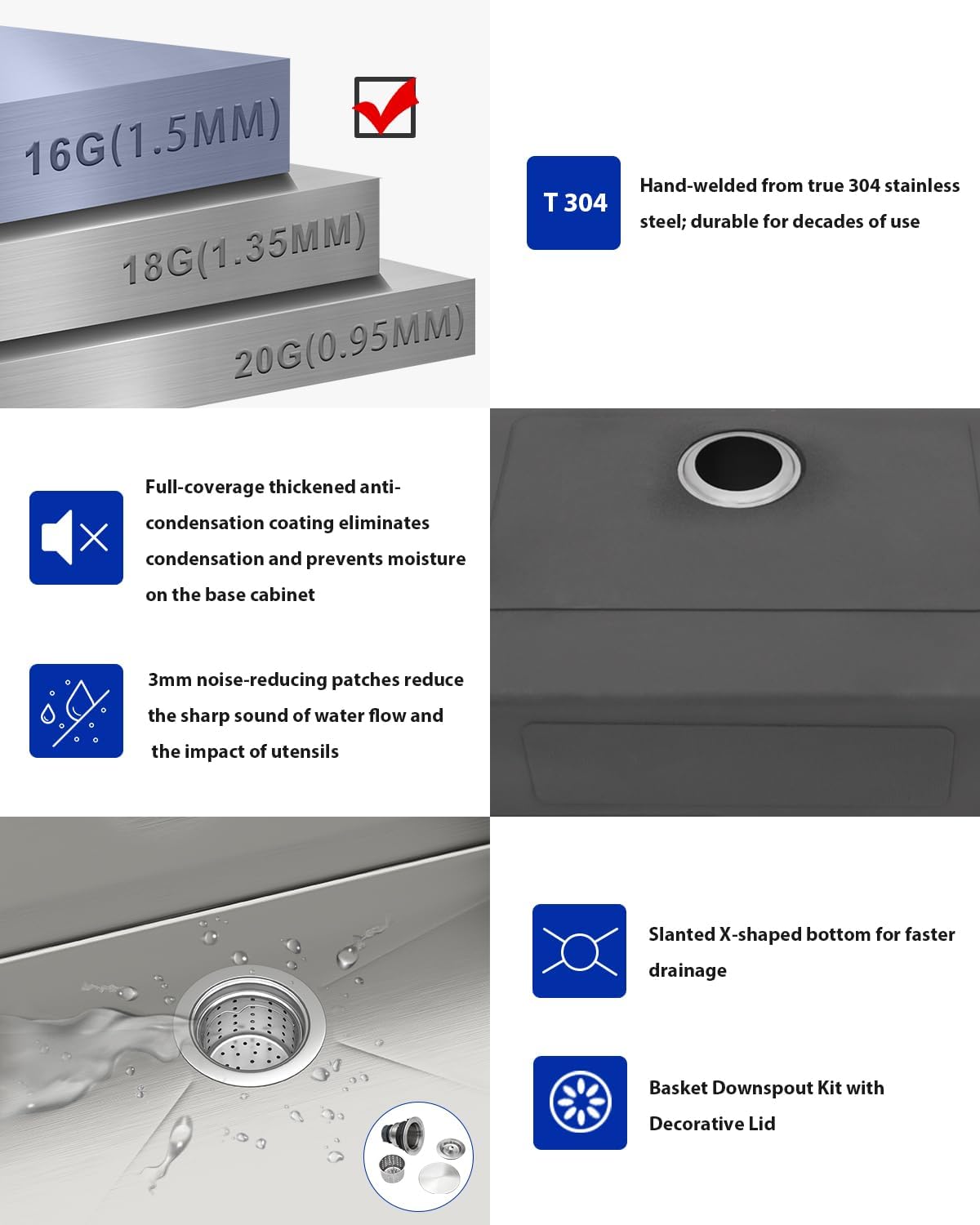 Dcolora 33 in. Undermount Single Bowl Workstation Stainless Steel Kitchen Sink 16 Gauge 304 Handmade Welding with Accessories, Round Corner 33