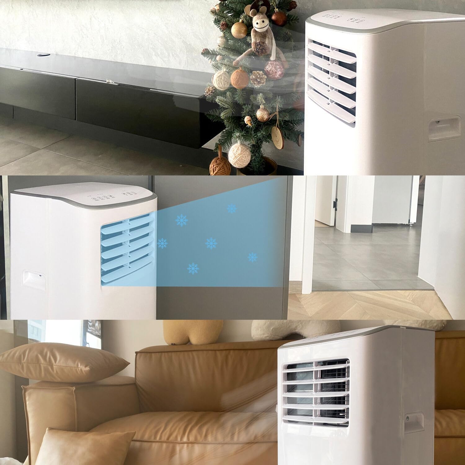 JHS 7,000 BTU Portable Air Conditioner with Dehumidifier and Fan for Bedroom, Living Room, or Basement, 115V, AC for Rooms up to 250 Sq.Ft with Remote Control, LED Display, 24H Timer, Wheels, White