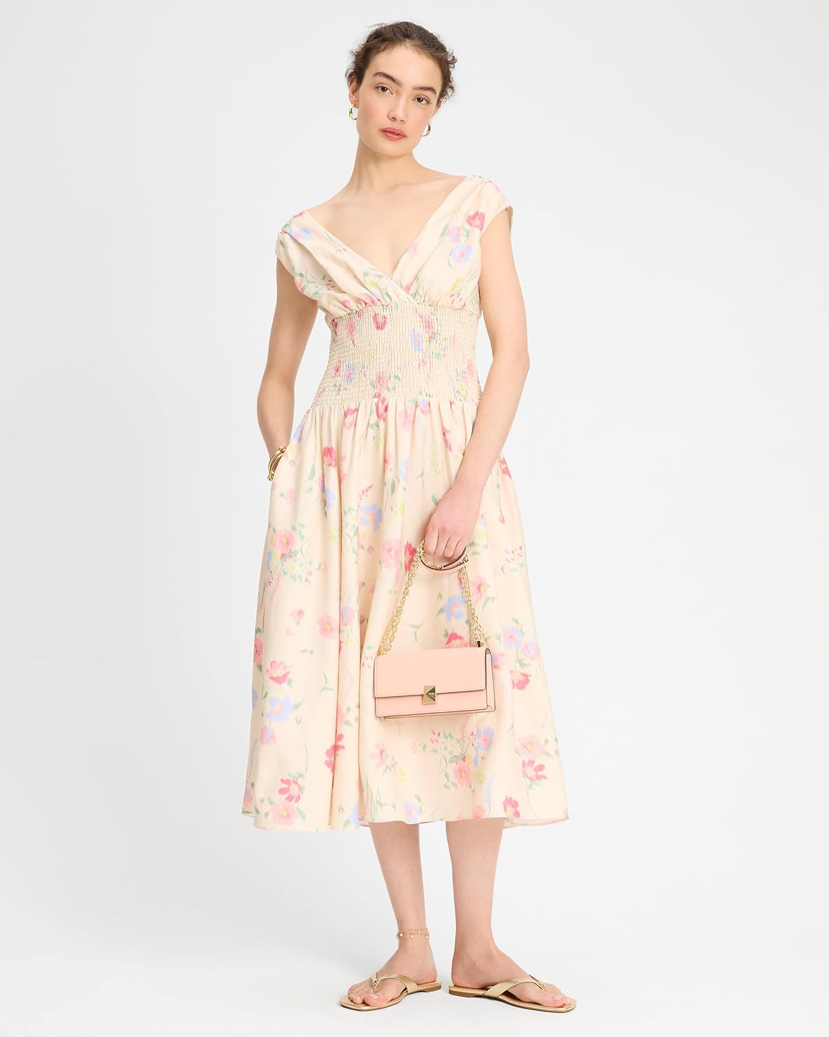 kate spade new york Women's Whimsical Garden Smocked Midi Dress