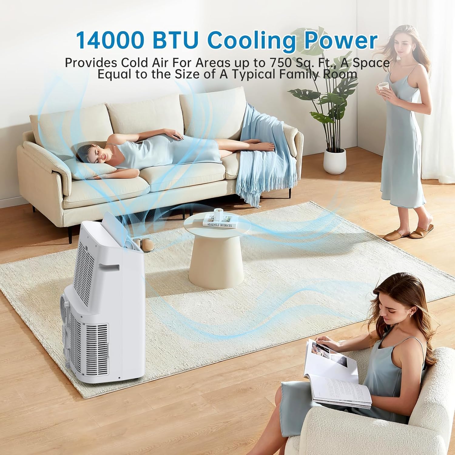 Portable Air Conditioner 14000 BTU for 750 Sq Ft 3-In-1 AC Unit with Cooling/Dehumidifier/Fan Modes, Remote, 24H Timer & Installation Kit for Home/Office/Dorm