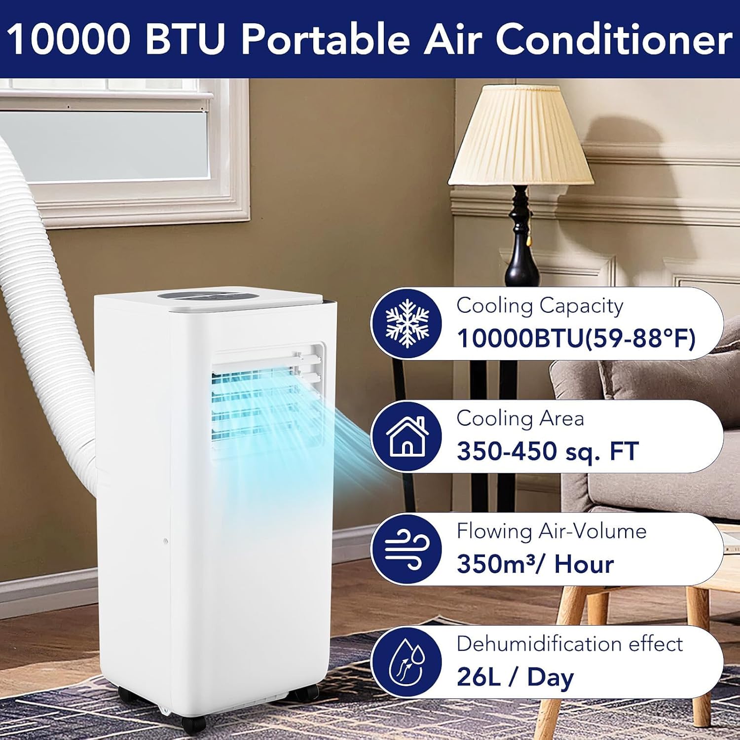 10000 BTU Portable Conditioner-3 in-1 Compact Standing Air Conditioner, Floor AC Unit with Remote Control, Universal Casters, Window Mount Kit