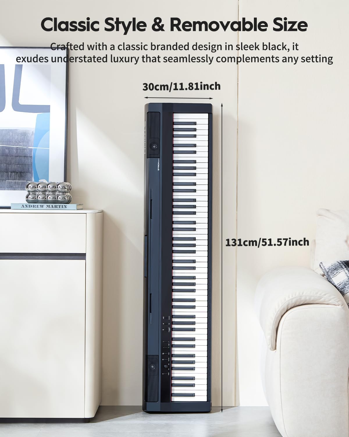 STRICH Digital Piano 88 Key Full Size Weighted Keyboard, Hammer-Action Portable Electric Piano For Beginner Adults, Bundle With Sustain Pedal, Piano Stickers, Music Rest, Black, SDP-P7