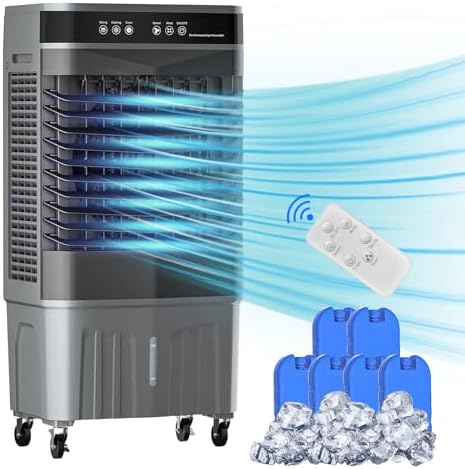 Zynkez 8.2 Gal Swamp Cooler with Remote, 2800CFM Portable Evaporative Air Cooler with 12H Timer, 3 Seepds, 6 Ice Packs, 120°Oscillation, Swamp Cooler Fan for Room, Bedroom, Garage
