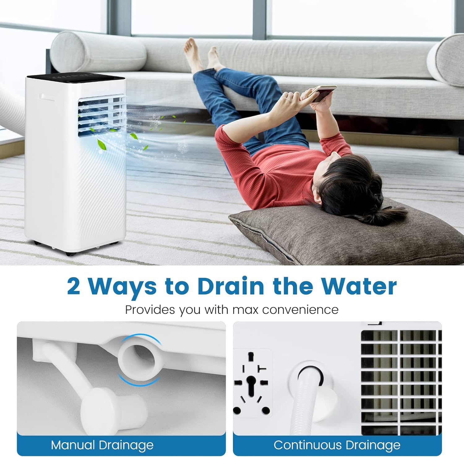 LDAILY Portable Air Conditioners, 4-in-1 Quiet Air Cooler with Fan, Dehumidifier, Sleep Mode, Remote, Touch Screen, 1-24 Timer, AC Unit for Bedroom, Home, up to 350 Sq.Ft (White + Black, 10000 BTU)