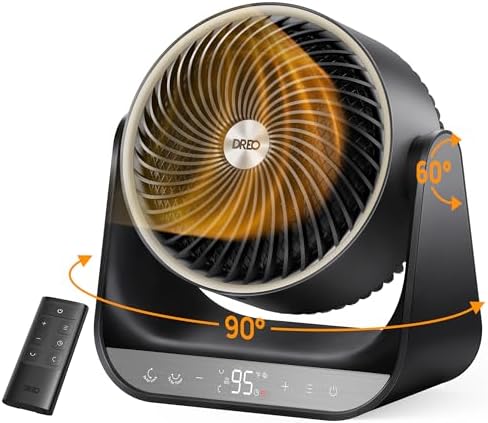 Dreo Whole Room Heater 714, 60° Vertical & 90° Horizontal 3D Oscillating Heating, 12 ft/s Long-Range Circulator, 3 Heat & 3 Fan Settings, Space Heaters for Indoor Use, Bedroom, Office, Black