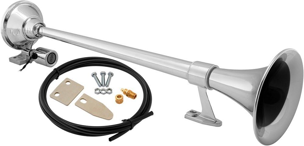 Vixen Horns Train Horn for Truck/Car. Air Horn Chrome Plated Single Trumpet. Super Loud dB. Fits 12v/24v Vehicles like Semi/Pickup/Jeep/RV/SUV VXH1164