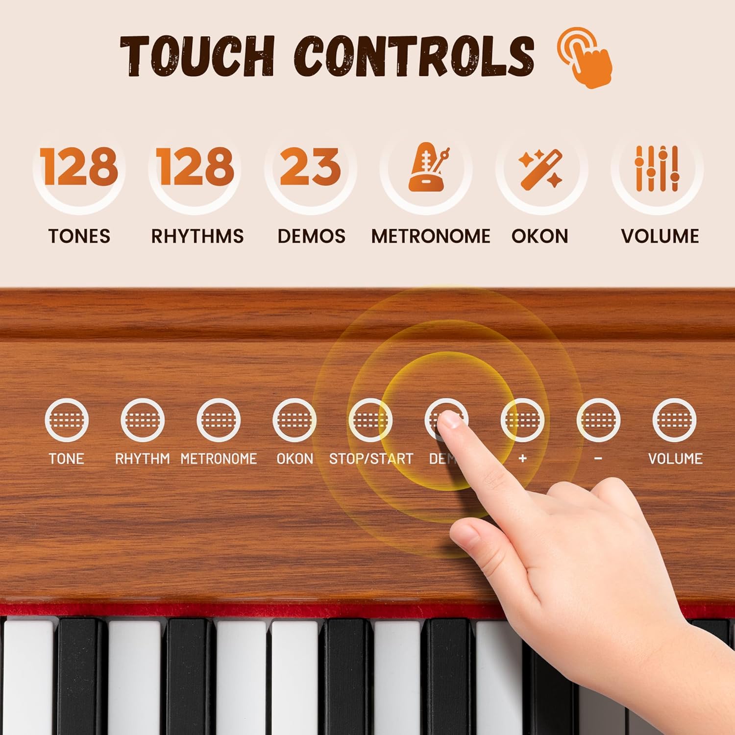 CAHAYA Kids Piano Keyboard Wooden - 37 Keys Digital Piano for child, Baby Piano Toy with Touch Controls Music Educational Instrument Set Wooden Toy for 3+ Girls Boys Gift