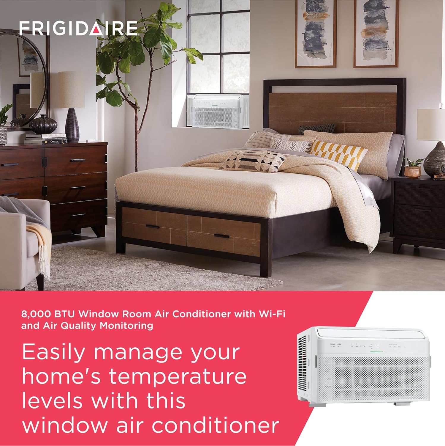 Frigidaire Gallery 8,000 BTU Smart Inverter Window Air Conditioner with Wi-Fi, Energy Star Most Efficient Certification & Indoor Air Quality Monitoring, Cools Up to 350 Sq. Ft., Ultra Quiet, White