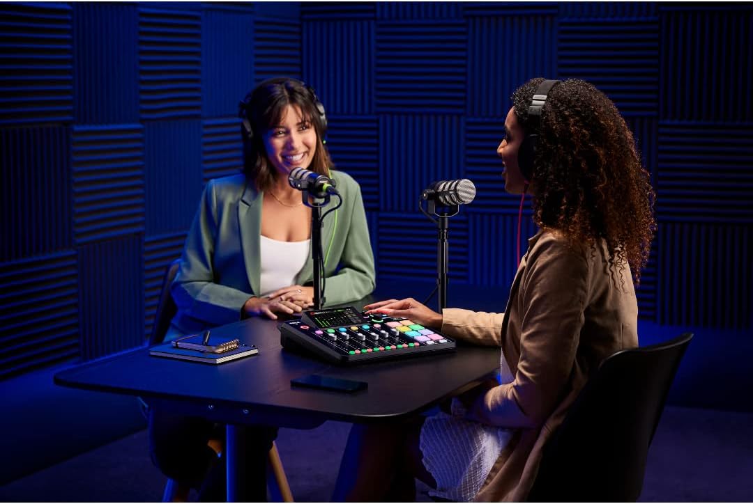 Rode RODECaster Pro II Integrated Audio Production Console with Rode PodMic, NTH-100 Studio Headphones, DS1 Microphone Stand, 32GB microSD Card, XLR Cable and StreamEye Cloth