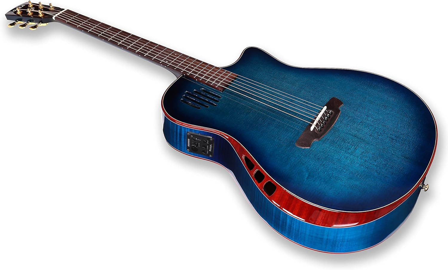 GAEA 41 inches Solid Spruce Top Acoustic Electric Guitar with D'Adario EXP-16 Coated Phosphor Bronze String Flame Maple Back & Side Rosewood Fingerboard & bridge (Blueburst) (GS-801)