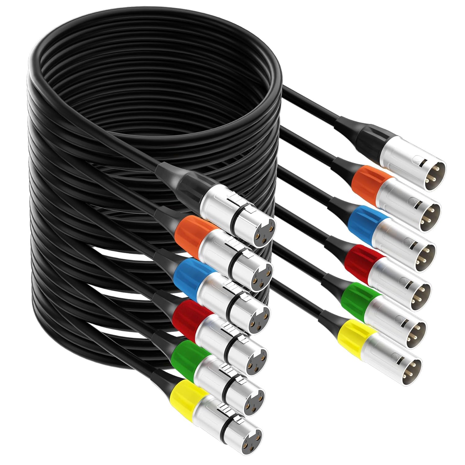 Tisino XLR Cables, 6-Pack Multi-Colored XLR Male to Female Micphone Cable with 3-Pin XLR Connector Balanced DMX Cable for Recording Studio, Podcast, Mic Mixer, Amplifier - 15m