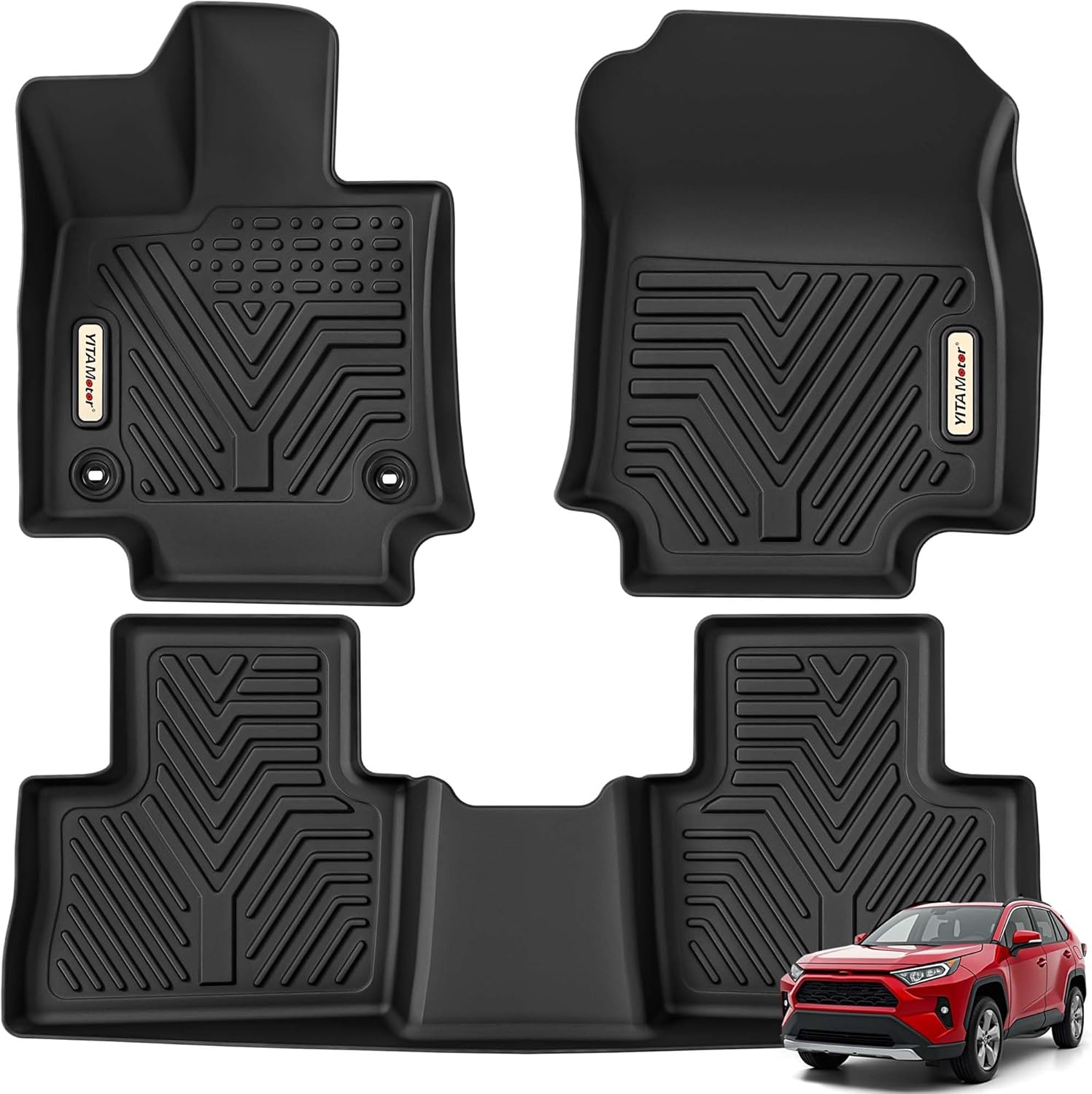 YITAMOTOR Floor Mats for 2019-2025 Toyota RAV4 (Not Fit Hybrid or Prime), Custom Fit All Weather Floor Liners Anti-Slip TPE Rubber Mat, Super Duty Toyota RAV4 Accessories, 1st & 2nd Row, Black