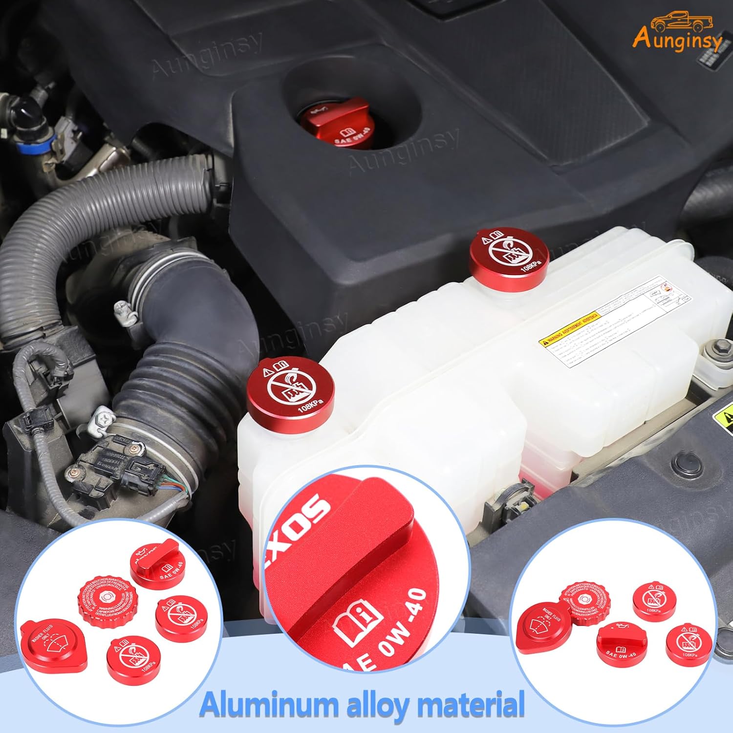 Car Engine Oil Filler Caps Set Compatible with Toyota Tundra 2022+ & Tacoma 2024+ Engine Oil Cap Brake Fluid Cap Wiper Washer Cap Radiator Cap Cover Windshield Wiper Switch Cover Trim Kit Accessories