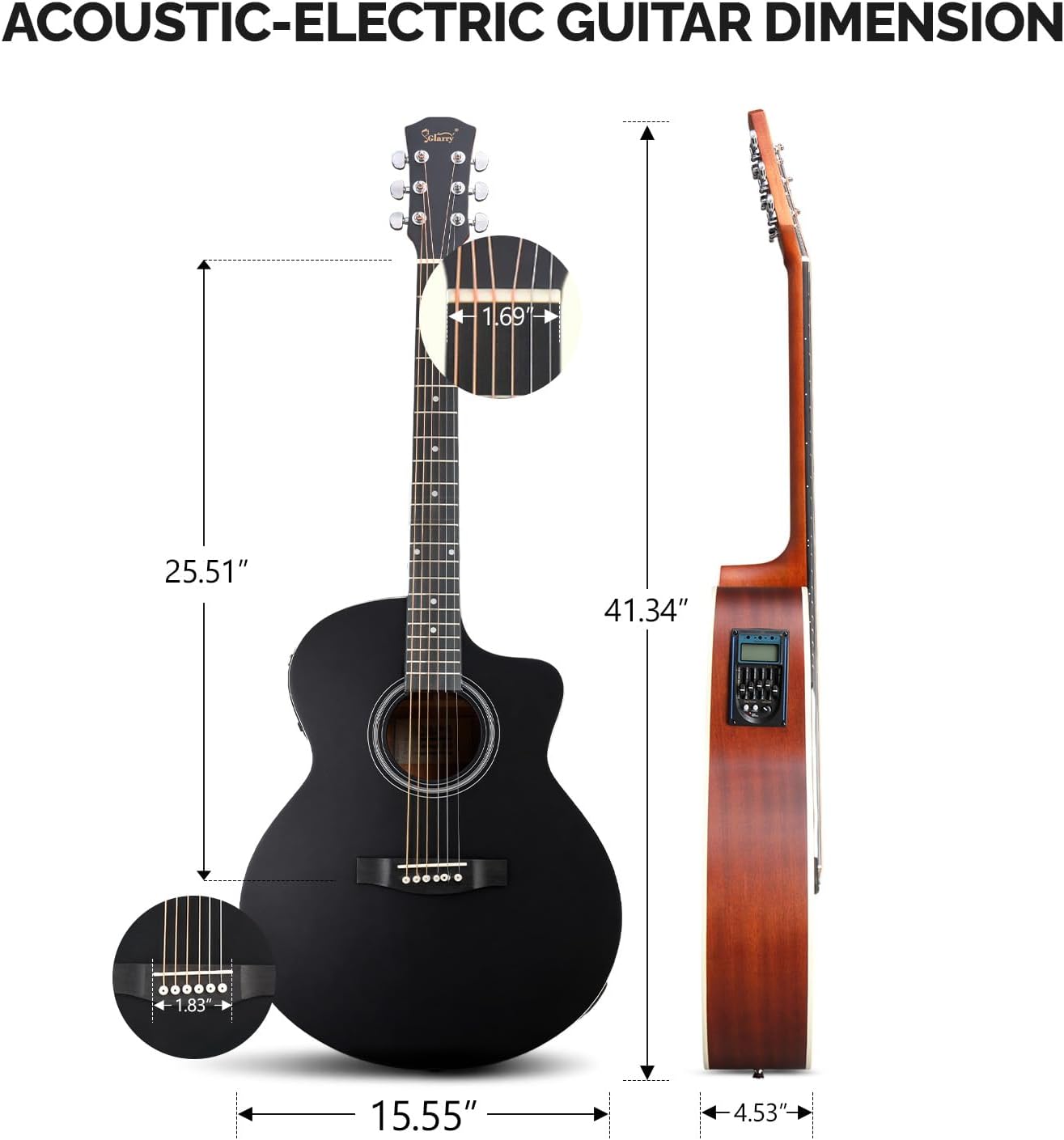 GLARRY 41in Full Size Acoustic Electric Guitar Beginner Kit with 15W Amp, 5-band EQ Cutway Design 6 Strings Electric Acoustic Guitar with Bag, Strap, Picks, Strings, Wrench (Black)
