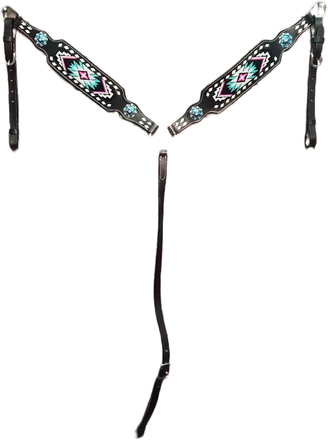 Western Premium Leather Hand Beaded Headstall, Breast Collar, Reins Tack Set Equestrian Trail Accessories Carved Tooled Comfortable Horse Riding Training Size: Full