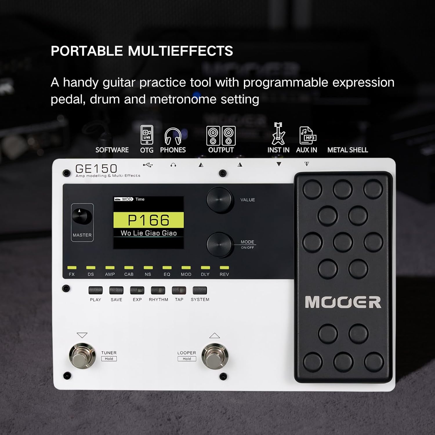 MOOER GE150 White Guitar Multi Effects with Metal Shell Desktop Jamming Tool Floor Guitar Processor for Practice, Live Show, Studio Recording