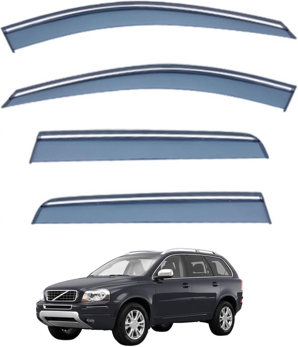 Window Deflectors for Volvo XC90 MK1 2002-2014, Sun Rain Guard Window Visors Vent Shades with Bright Stripes Car Accessories
