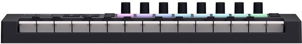 Novation Launchkey Mini 25 MK4 USB MIDI Keyboard Controller (25 Mini Keys) Bundle with Auray FP-P1L Universal Piano-Style Sustain Pedal and Hosa Mid-310 Black 10 ft. Midi cable