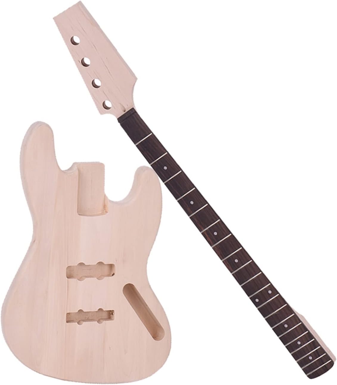 TSTS 4-String Electric Bass Guitar DIY Kit Solid Basswood Body Maple Neck Rosewood Fingerboard DIY Kit Set Unfinished Electric Guitar Kit
