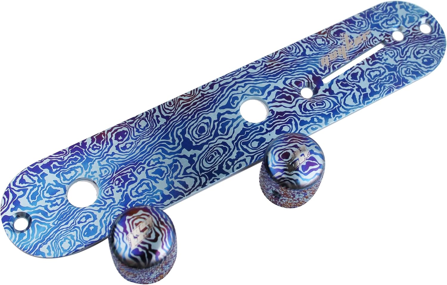 Guyker Titanium Alloy Guitar Control Plate and 2 Piece Potentiometer Knobs Damascus Pattern Compatible with Fend TL Electric Guitar