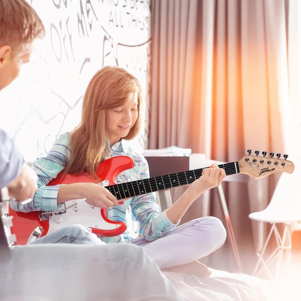 PylePro Full Size Electric Guitar Package w/ Amp, Guitar Bundle, Case & Accessories, Electric Guitar Bundle, Beginner Starter Package, Strap, Tuner, Pick, Ready to Use Out of the Box, Red (PEGKT15R)