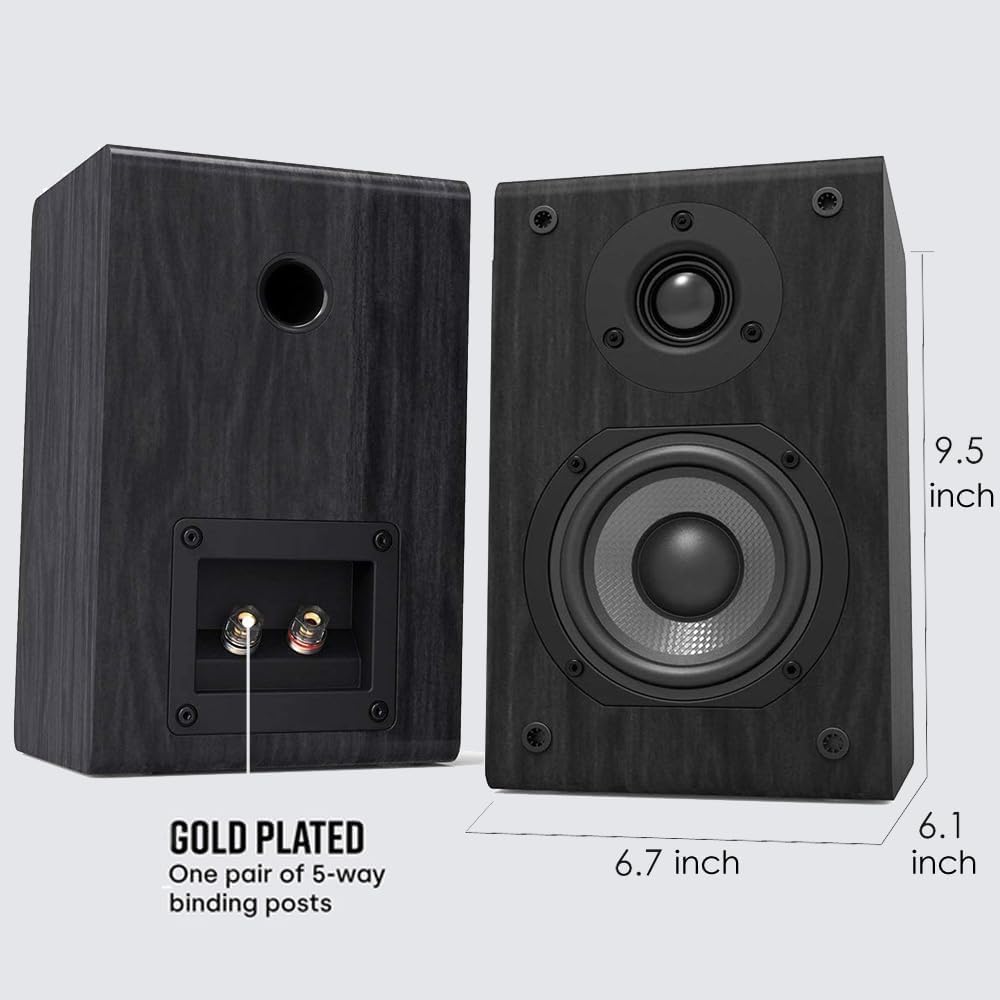 LONPOO Passive Bookshelf Speakers, 75W x 2 Classic Wooden Near Field Monitors with 4-Inch Carbon Fiber Woofer &1-Inch Silk Domed Tweeter 2-Way Loudspeakers,Amplifier Required (Not Inlcuded)