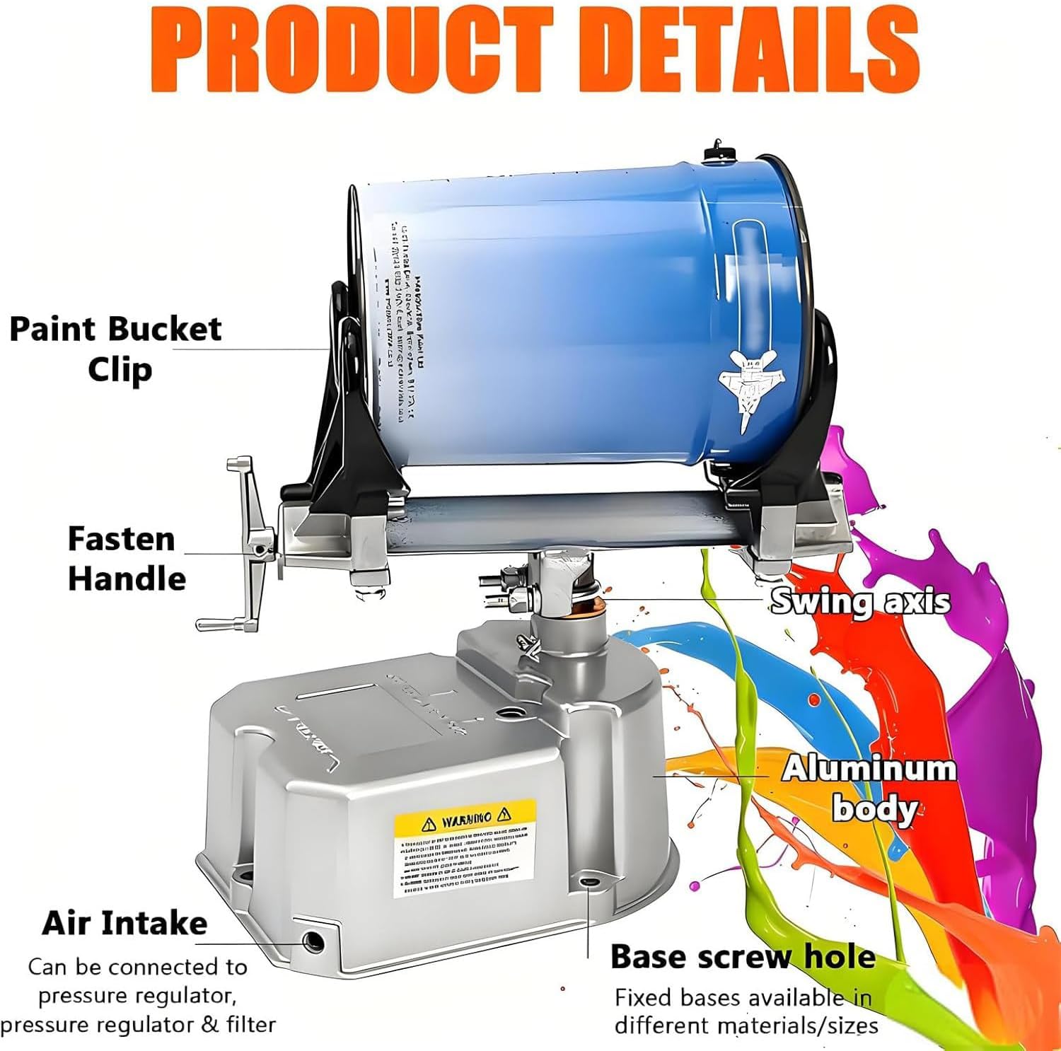 Pneumatic Paint Shaker Mixer, Pneumatic Oscillation Machine, 1-5L Paint Shaker Mixer with Adjustable Clamp, 15min/Bucket, 0-500rpm, Pneumatic Paint Shaker for Paint, Watercolor, Nail Polish