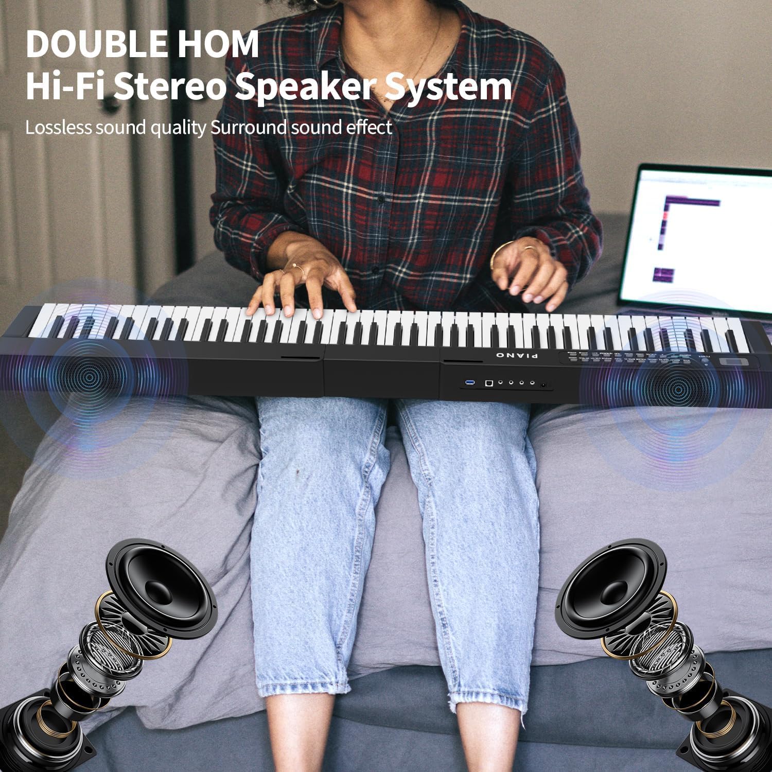 Digital Piano 88 Key Full Size Semi Weighted Electronic Keyboard Piano Set with Stand,Built-In Speakers,Electric Piano Keyboard with Sustain Pedal,Bluetooth,MIDI/USB/MP3 for Beginners Adults-A1