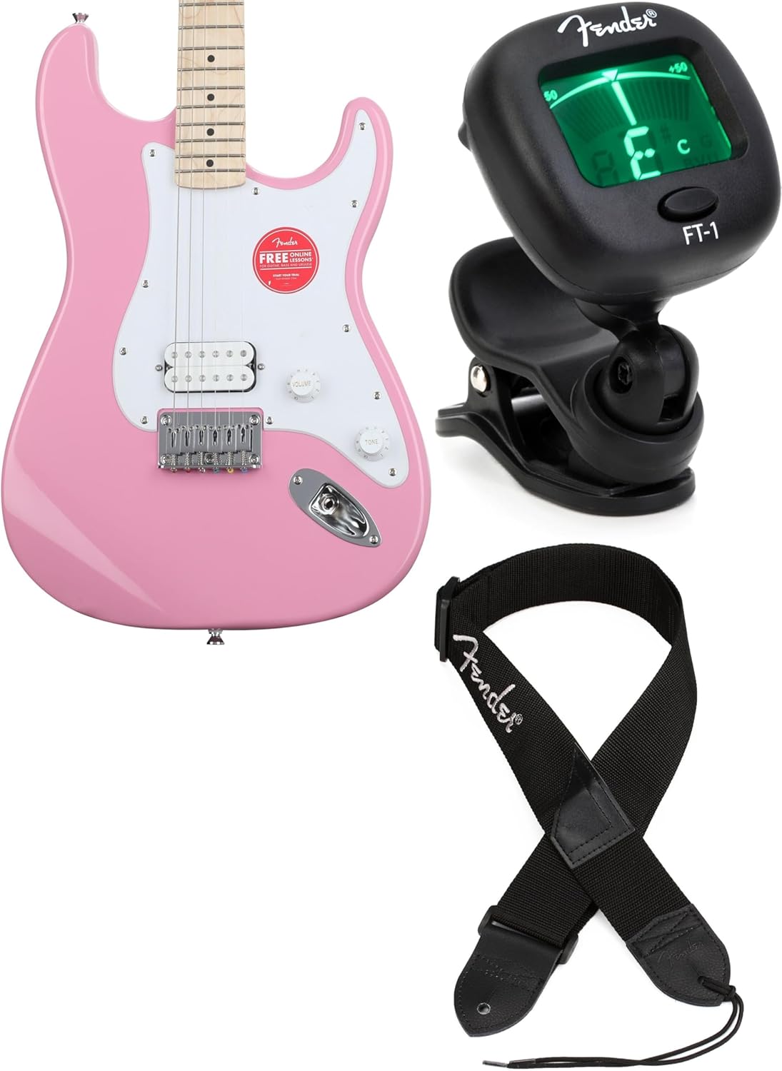 Fender Squier Sonic Stratocaster HT H Electric Guitar, Flash Pink, Includes Tuner and Strap