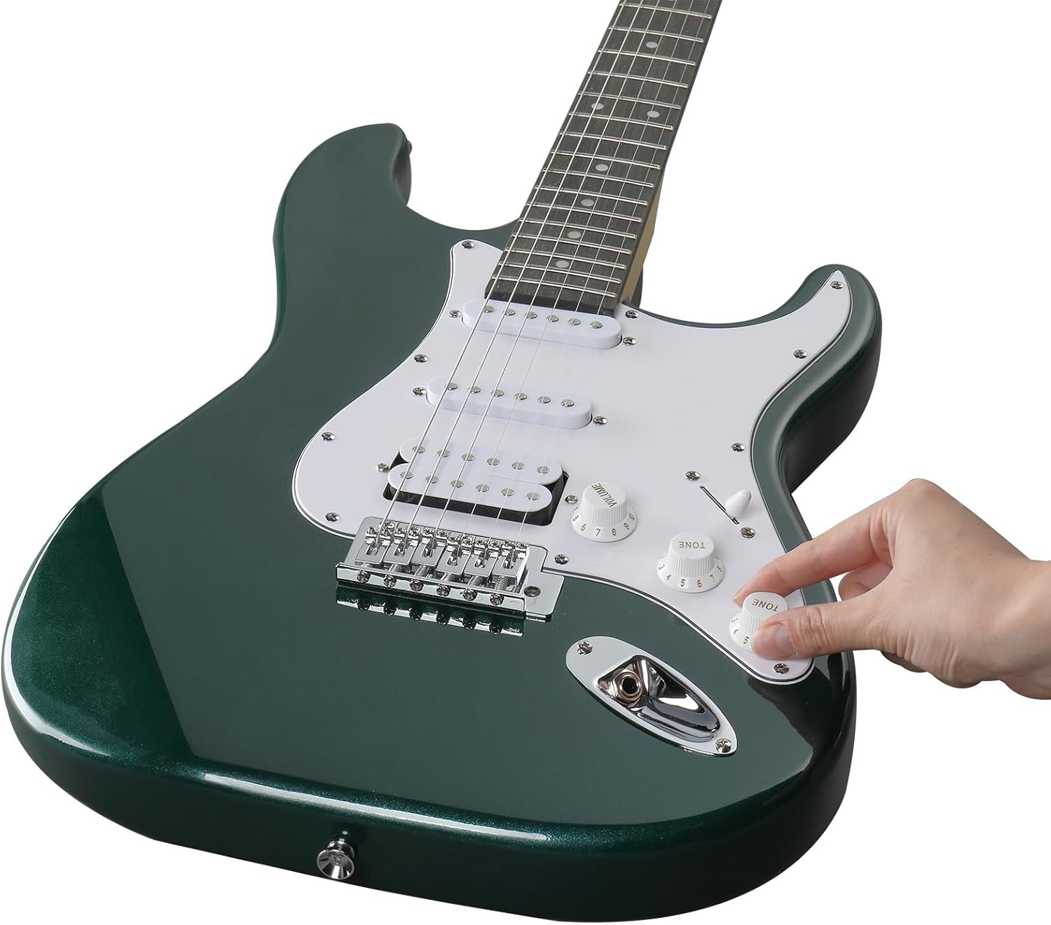 KST Stylish H-S-S Pickup Electric Guitar Kit,39in Electric Guitars for Beginners,Right Handed Electrics Guitar,with 5W AMP Bag Guitar Strap Strings,for Street Performers & Home Studios (Green)