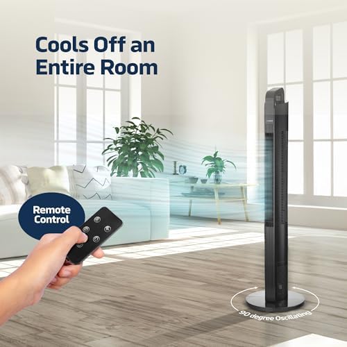 42” Oscillating Tower Fan, 3 Speed Portable Fan Tower With Remote Control, Quiet Operating Floor Fan for Bedroom with 7.5 Hr Auto Off Timer, Modern Design Room Cooling Fan For Home & Office