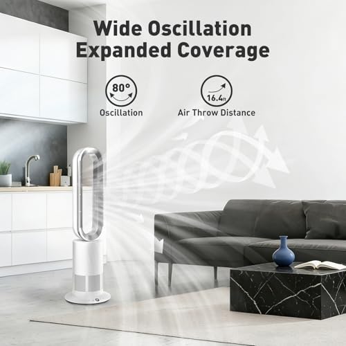 TP09Plus Bladeless Tower Fan, 2-in-1 Space Heater & Cooling Fan with Remote & Touch Control, 10 Cooling + 3 Heating Modes, Ultra-Quiet DC Motor for Bedroom & Home Office