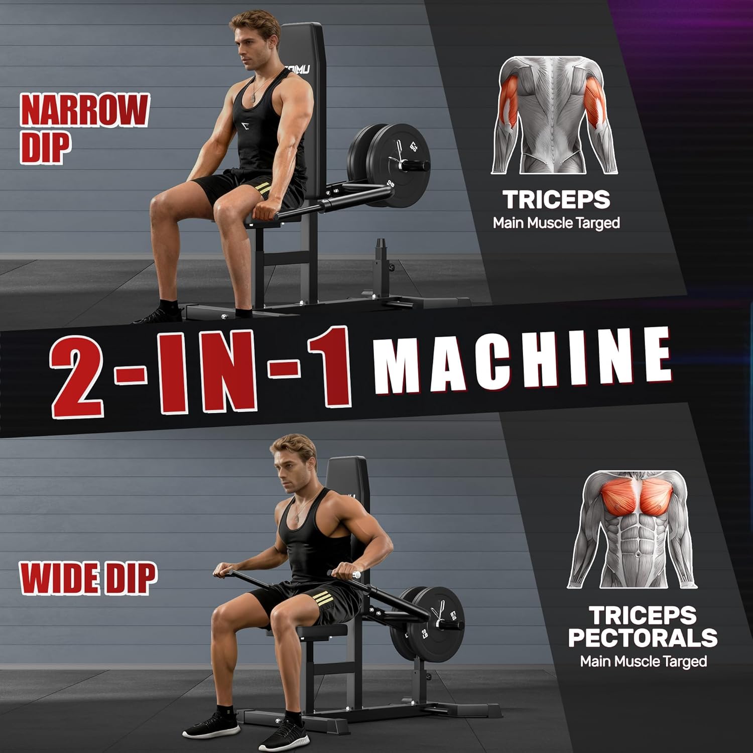 SD01 Seated Dip Machine, 400LBS Strength Training Upper Body Machine with Tricep Dip Press & Cable Bar for Home Gym, Compact Design for Chest, Biceps, and Triceps Workout